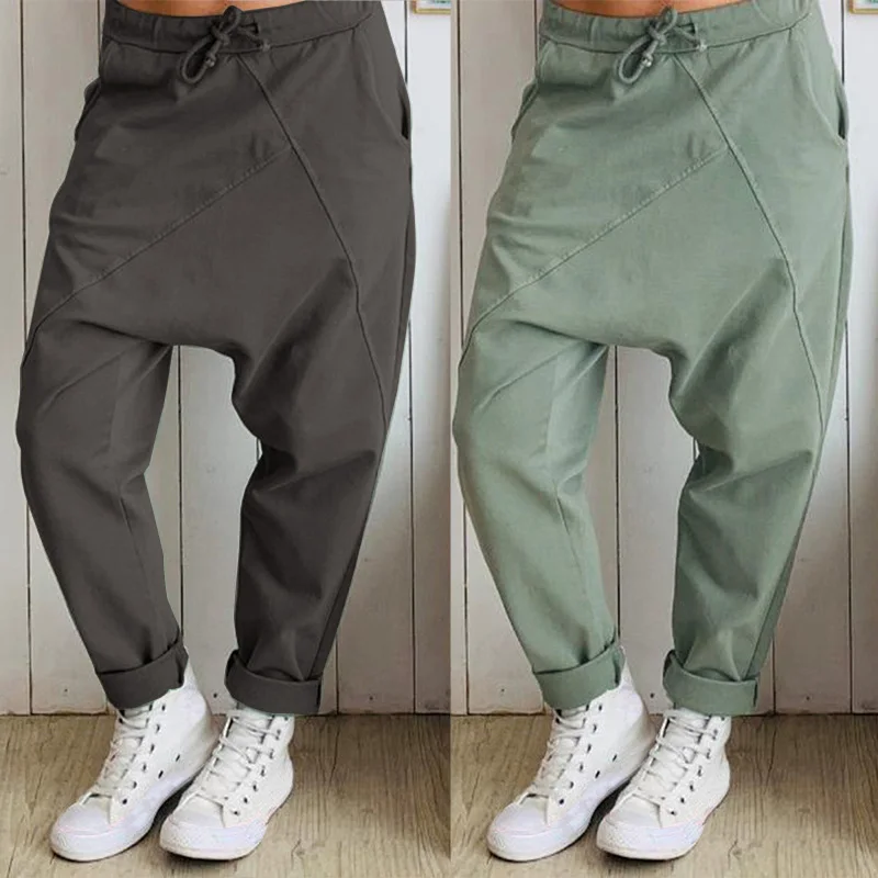 Брюки ZANZEA женские с эластичным поясом модные повседневные винтажные однотонные