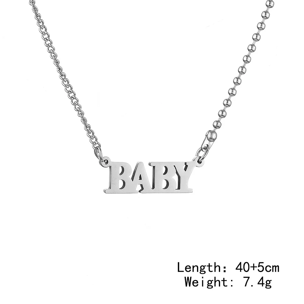 Подвеска из нержавеющей стали с буквенным принтом для женщин Серебряное