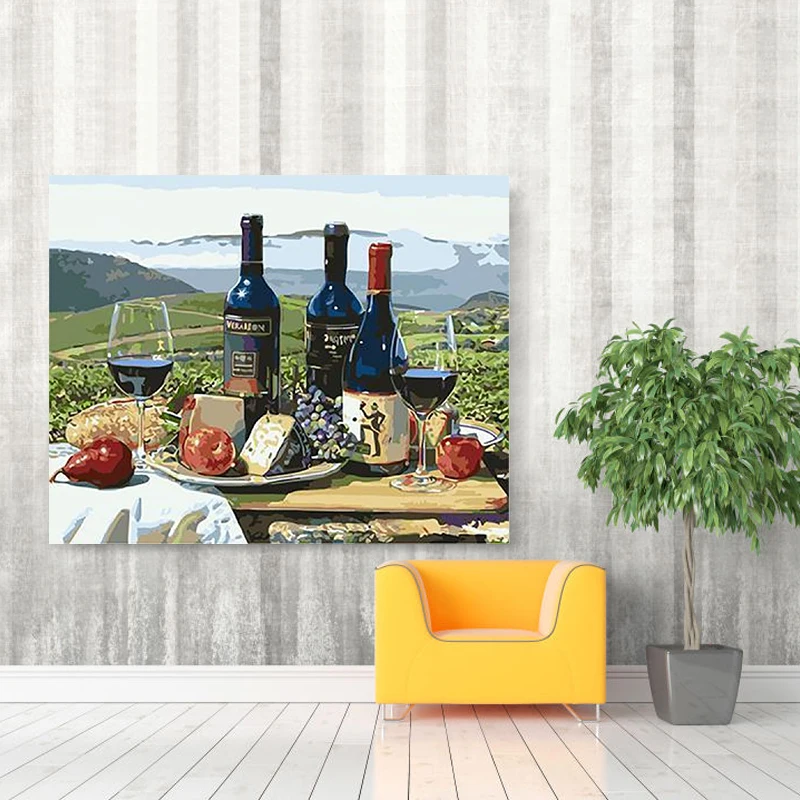 Красное вино Фрукты Виноград хлеб сыра натюрморт картина по номерам картины