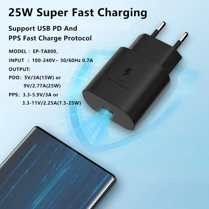 

25W EU Samsung Tab S7 Charger Super Fast Charging Power Adapte For Galaxy Note10 A91 A81 A90 A80 A71 S7+ SM-T870 T875 T970 T975