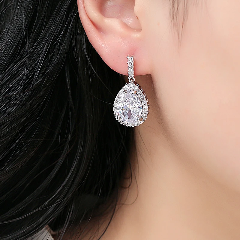FEEHOW Luxury AAA+ Cubic Zirconia Classic Big Water Drop Crystal Earrings With Tiny CZ Bridal Wedding Jewelry for Women FWEP2104 | Украшения