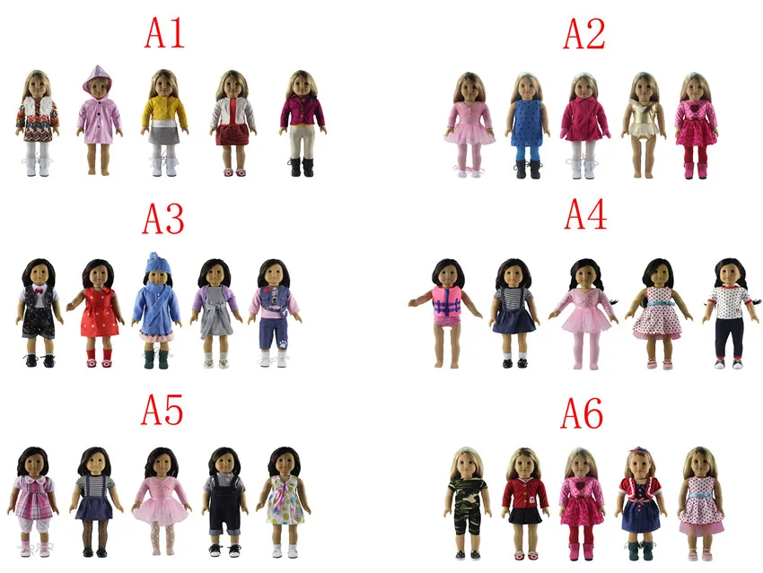 5 шт. кукольная одежда разных цветов и стилей для американской куклы Bitty Baby 18