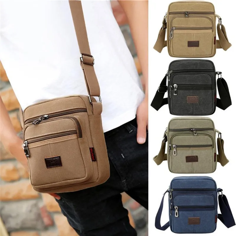 

Retro Men Travel Flap Bag Male Solid Color Casual Crossbody Bag Canvas School Zipper Shoulder Bag