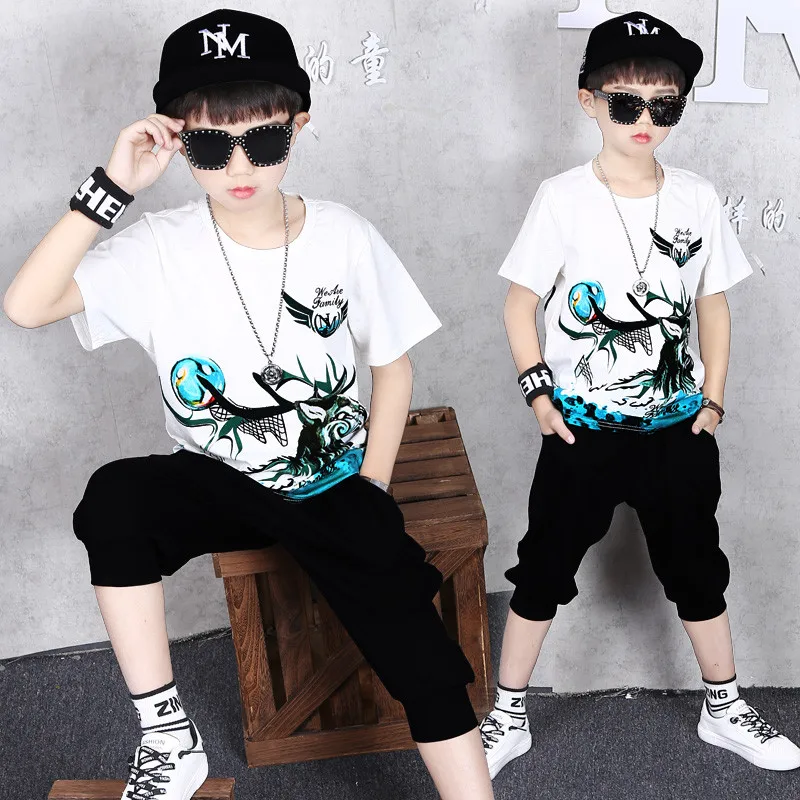 

4-14 Years Summer Boy Clothing Set 2021 New Fashion Casual Active T-shirt+ Pant Kid Children Boy Teenager Clothing