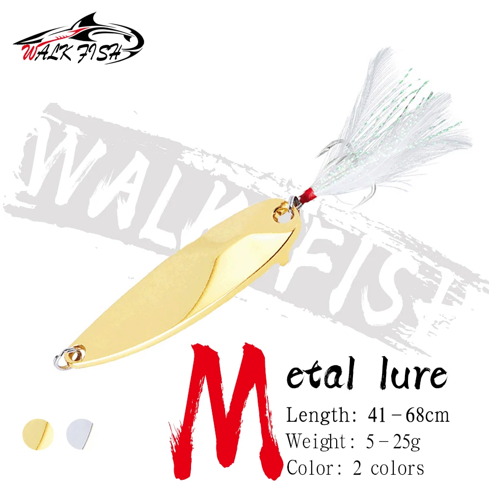 

WALK FISH Metal Spinner Spoon Fishing Lures 5g 7.5g 10g 15g Gold Silver Artificial Bait With Feather Treble Hook Trout Pike Bass