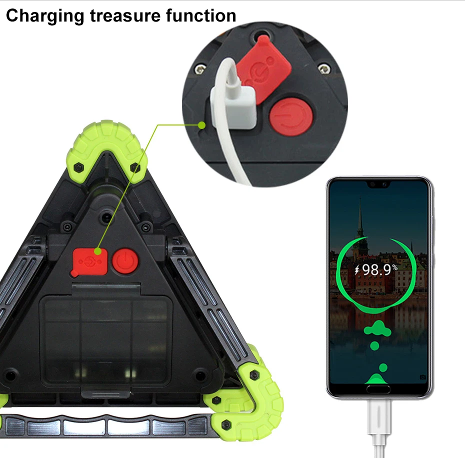 COB LED Emergency Stop Parking Warning Light Triangle Portable Standable Spotlight 1000 Lumens 4 mode choice USB Rechargeable