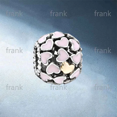 

791283EN40 Openwork heart silver charm with 14k and pink enamel