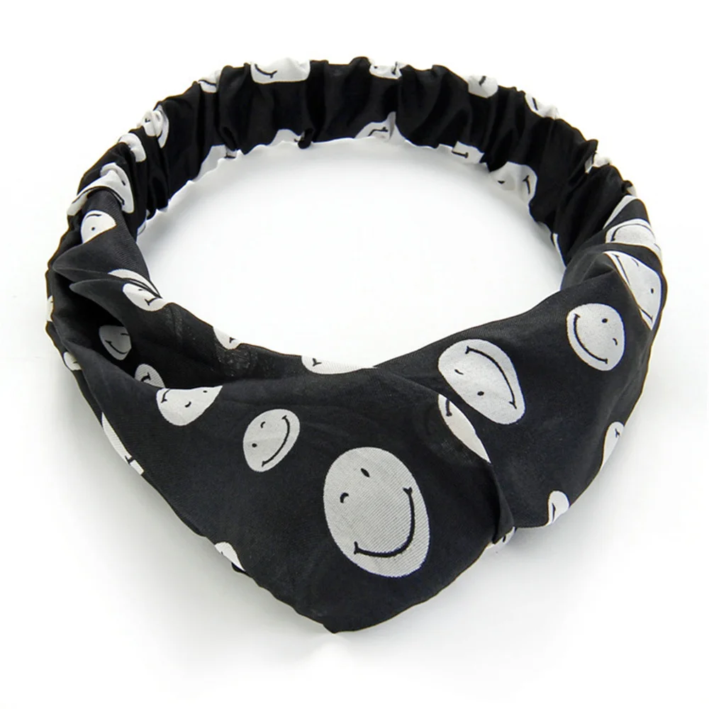 Повязка на голову женская с принтом улыбки эластичная лента для волос в