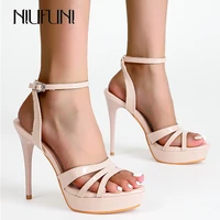 niufuni womens shoes 2022 new mid heel ultra fine high heeled sandals 12cm waterproof platform sexy model catwalk high heels