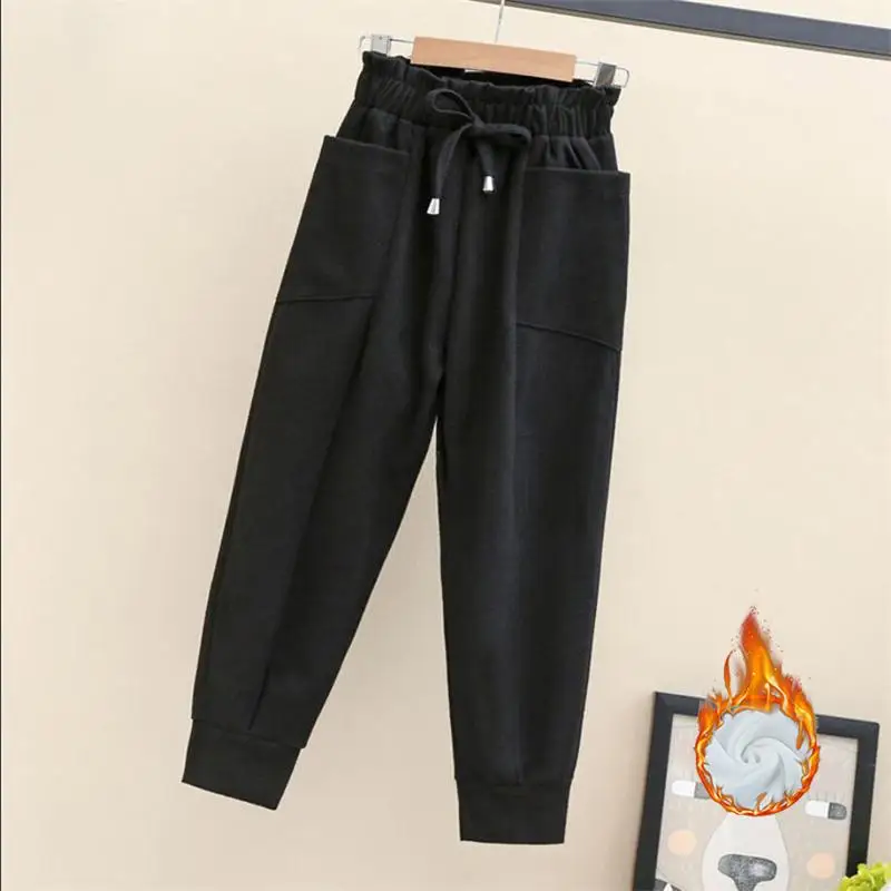 01 black plus velvet Г. Осень-зима, теплые длинные вельветовые штаны для девочек-подростков детские повседневные Модные свободные брюки для девочек K137 - Цвет: 01 black plus velvet