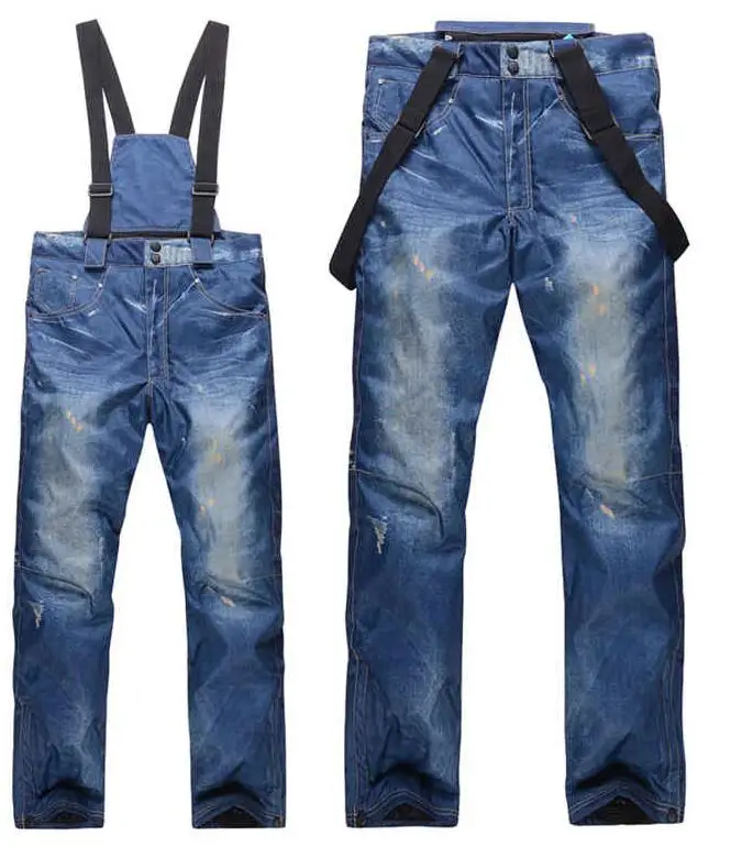 2021 Men Jeans Snowboard Pants Suspenders Ski Pants Men's Skate Snow Board Waterproof Windproof Thermal Skiing Pants