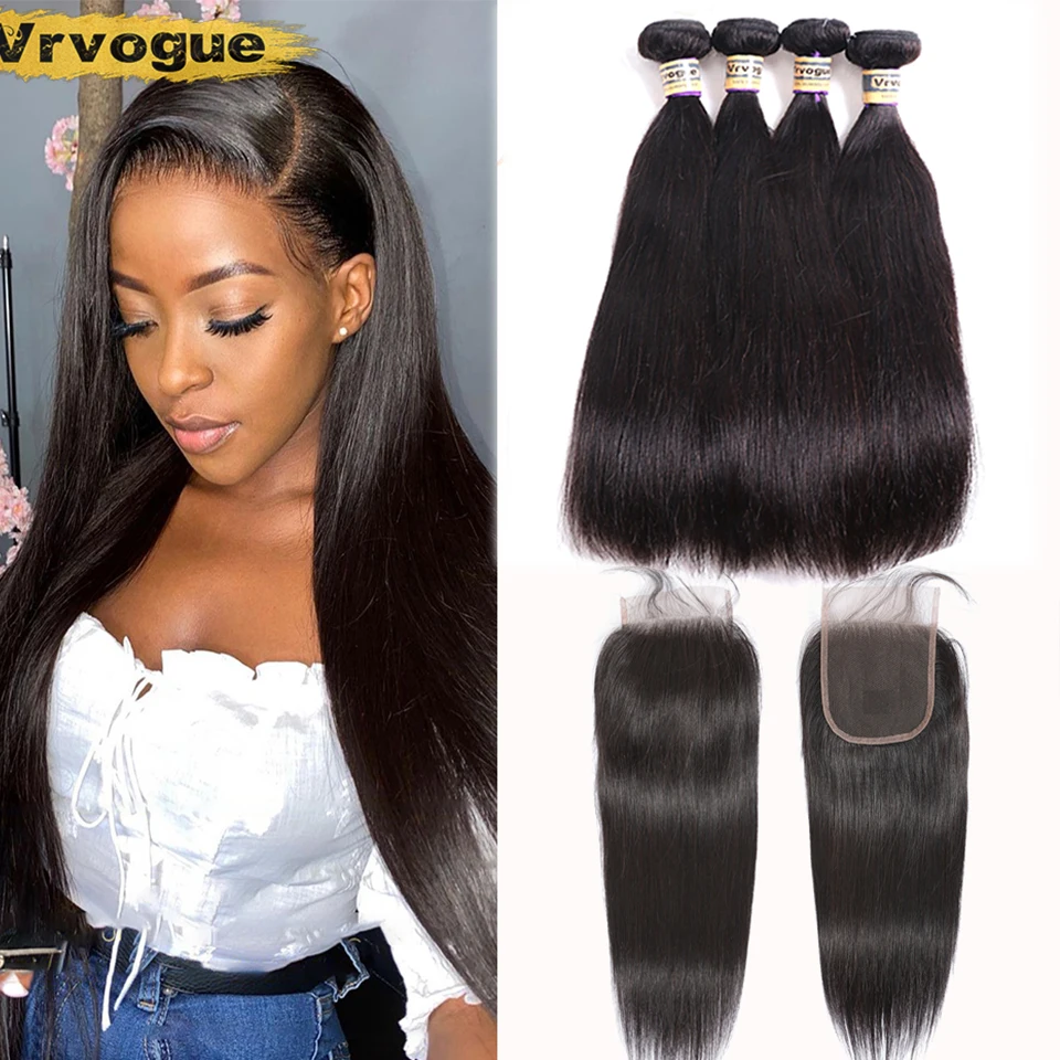 Peruvian Straight Hair Bundles With Frontal Closure 13x4 Remy Peruvian Human Hair 3 Bundles With Lace Closure 4x4 Free Part