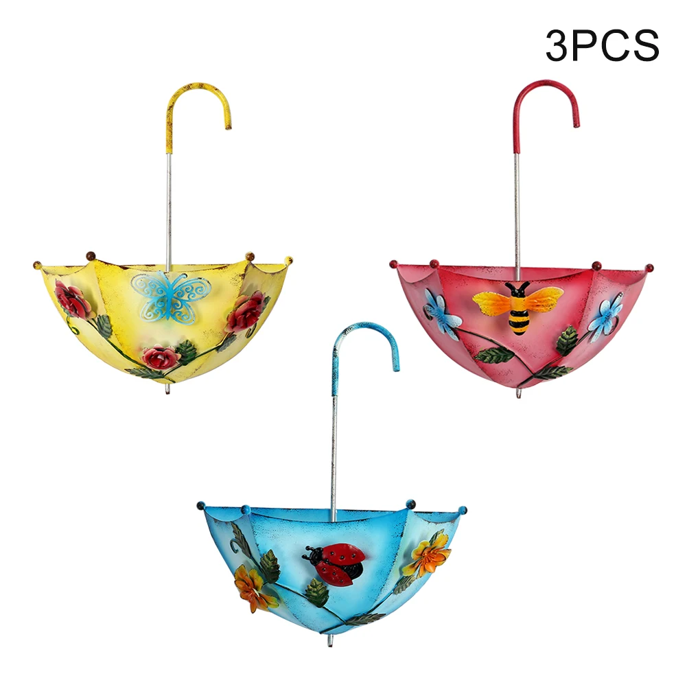 

3pcs Patio Umbrella Shape Hanging Planter Yard Flower Basket Iron Art Garden Plant Holder Wall Mounted Bedroom Indoor Outdoor