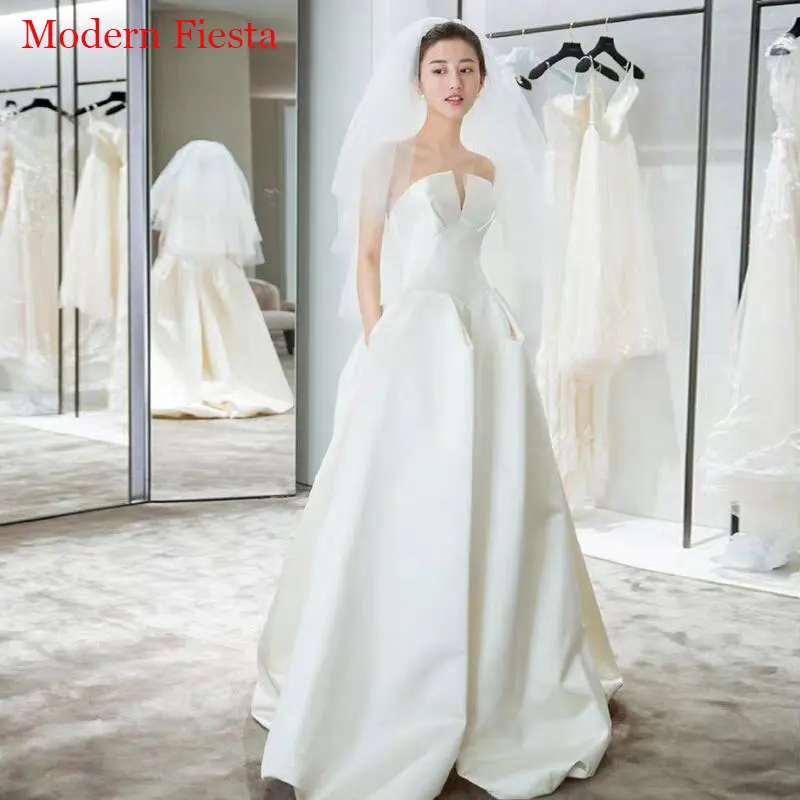 Женское атласное свадебное платье невесты без бретелек MF0173