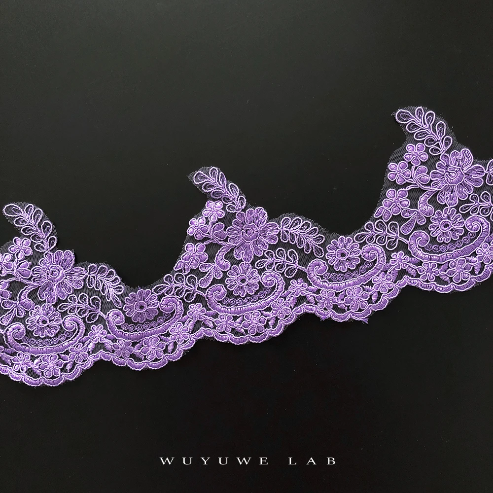 

Delicate 1yard Purple Color Embroidery Lace Trim Applique Flower Venise Sewing Craft For Weding Decoration Kids Dress 14cm