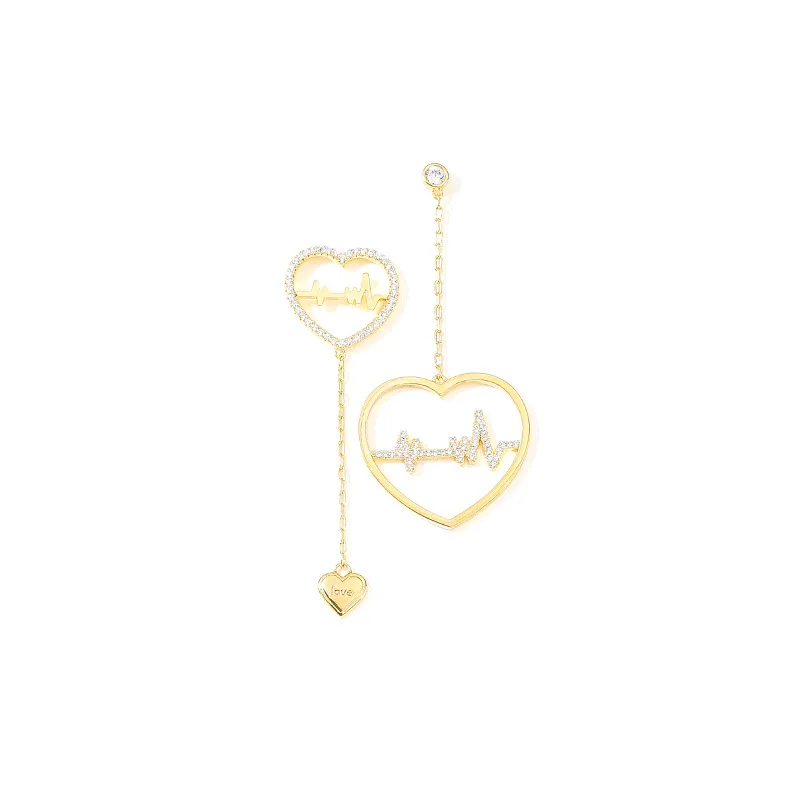 

GU-172 S925 Silver Needle Micro-inlaid Zircon Heartbeat Stud Earrings Design Asymmetric Love Earrings
