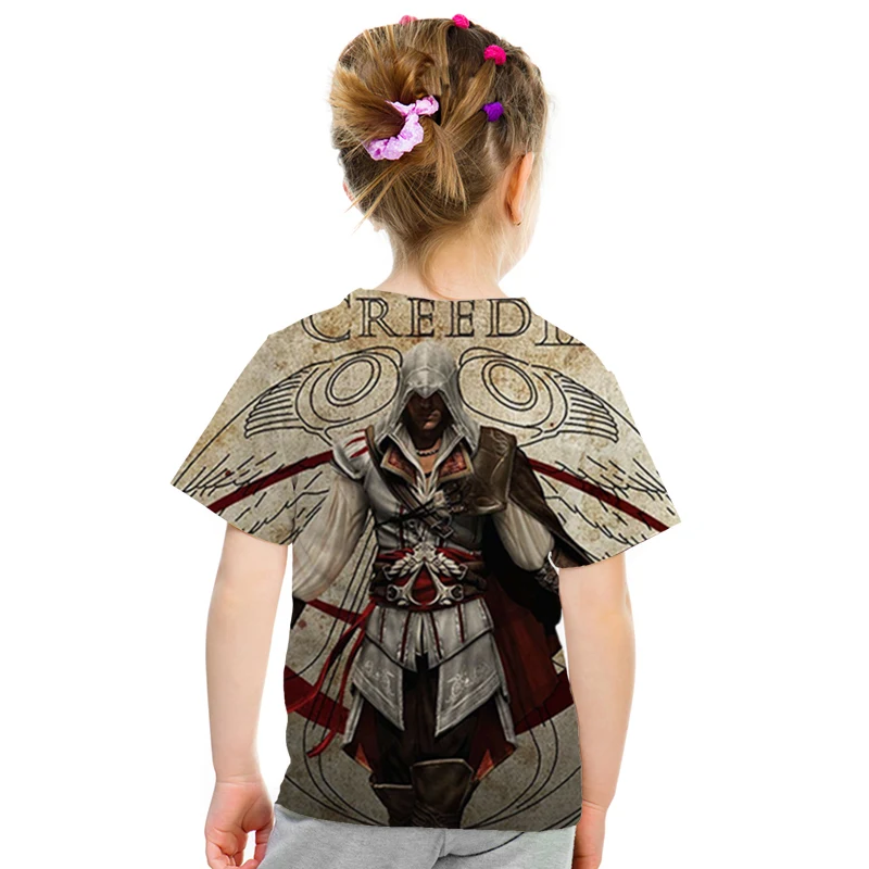 Летние детские футболки топы с 3d принтом assassins creed, повседневные Мальчики Девочки футболки, костюм Харадзюку хип-хоп Уличная одежда, футболки с аниме