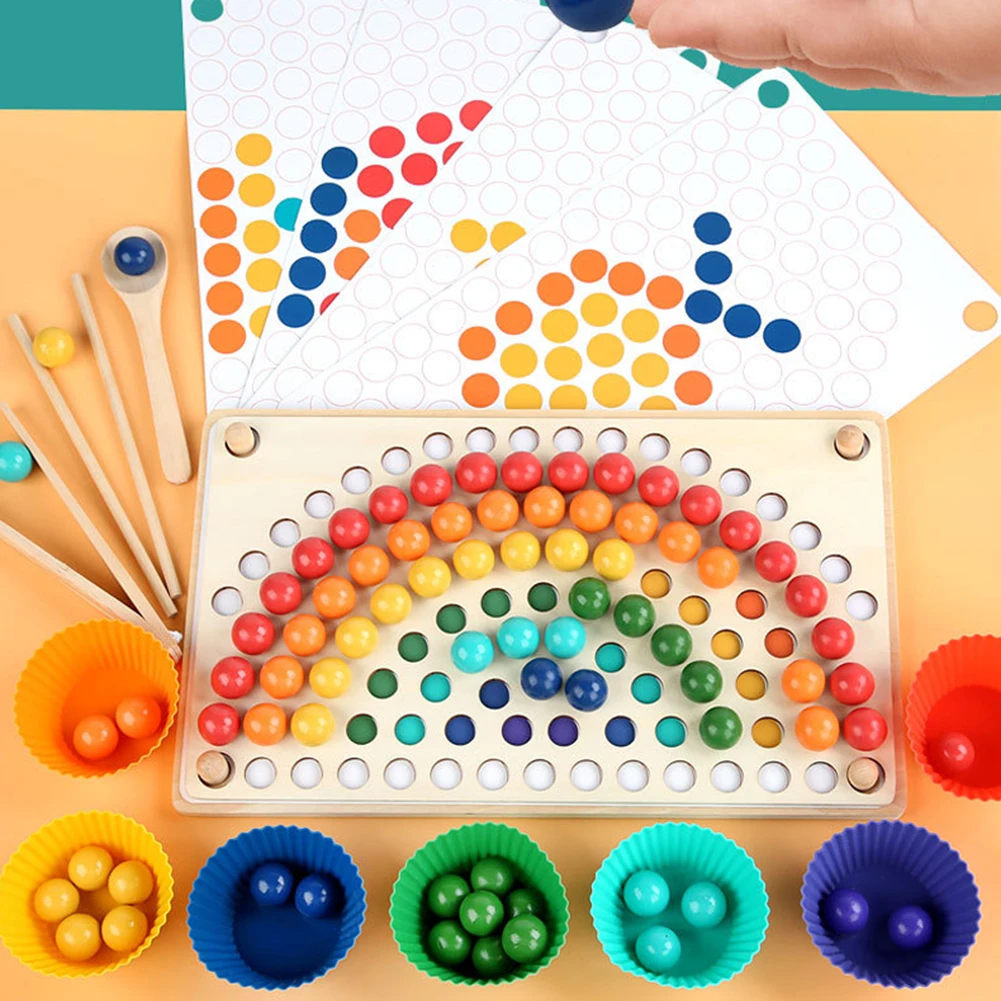 

Wooden Rainbow Board Toy Clip Beads Game Baby Montessori Sensory Educational Toy for Children Gift Supplies