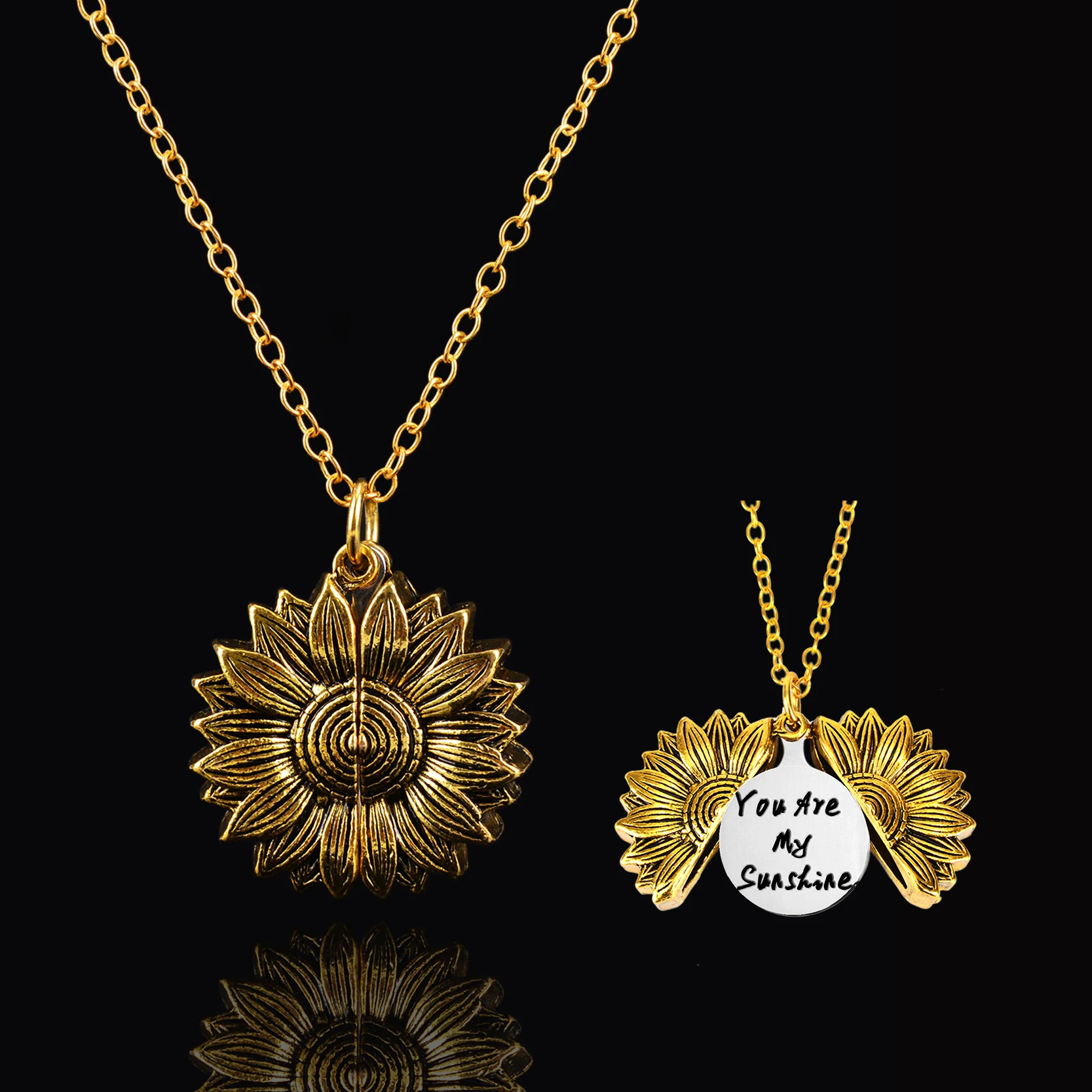 Золотой подсолнечник подвеска ожерелье из нержавеющей стали с гравировкой