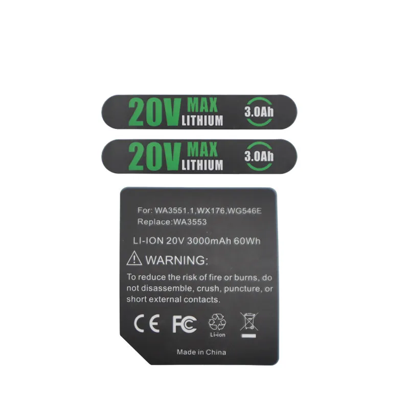 

Литий-ионный аккумулятор WA3551.1, 3,0 Ач, наклейка для Worx 20 в, аксессуары для литиевых батарей BMS WA3551, WA3572, WA3590