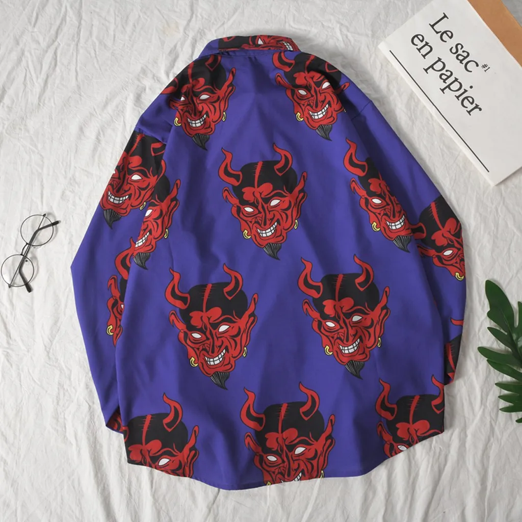 SAGACE модная мужская Повседневная тонкая рубашка с длинными рукавами топ принтом