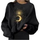 Толстовка Женская флисовая, черная, свободная, с принтом Солнца и Луны