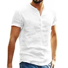 Рубашка мужская хлопковая льняная с короткими рукавами, Повседневная Удобная свободная уличная одежда, однотонная, лето 2021