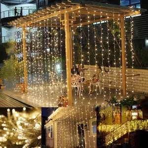 Сказочный светодиодный светильник 3x3 м 300 светодиодный s занавес светильник сосулька Рождественская гирлянда садовый светильник Гирлянда украшение с EUUSAUUK Plug