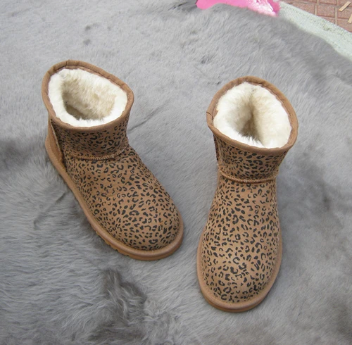 leopard Высококачественные женские зимние ботинки из овечьей кожи и овечьего меха; женская зимняя Лыжная обувь - Цвет: leopard