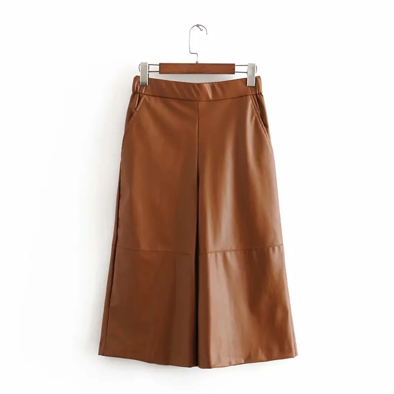 Брюки цвета хаки из искусственной кожи женские широкие брюки уличная одежда