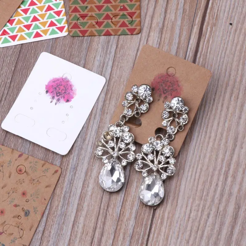 

100Pcs Flower Tree Kraft Paper Hanging Drop Earrings Display Jewelry Package Studs Holders Hoops Earrings Card Display