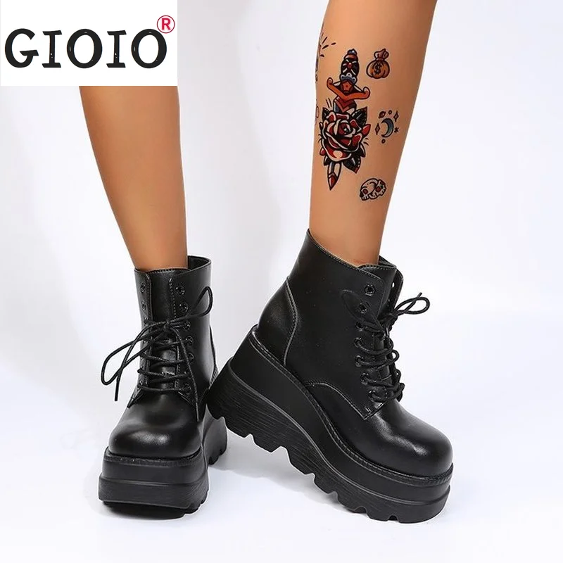 

Ankle Booties Women 2021 New Big Sizes 43 Gothic Platform High Heels Cosplay Fashion Autumn Winter Wedges Halloween Shoes