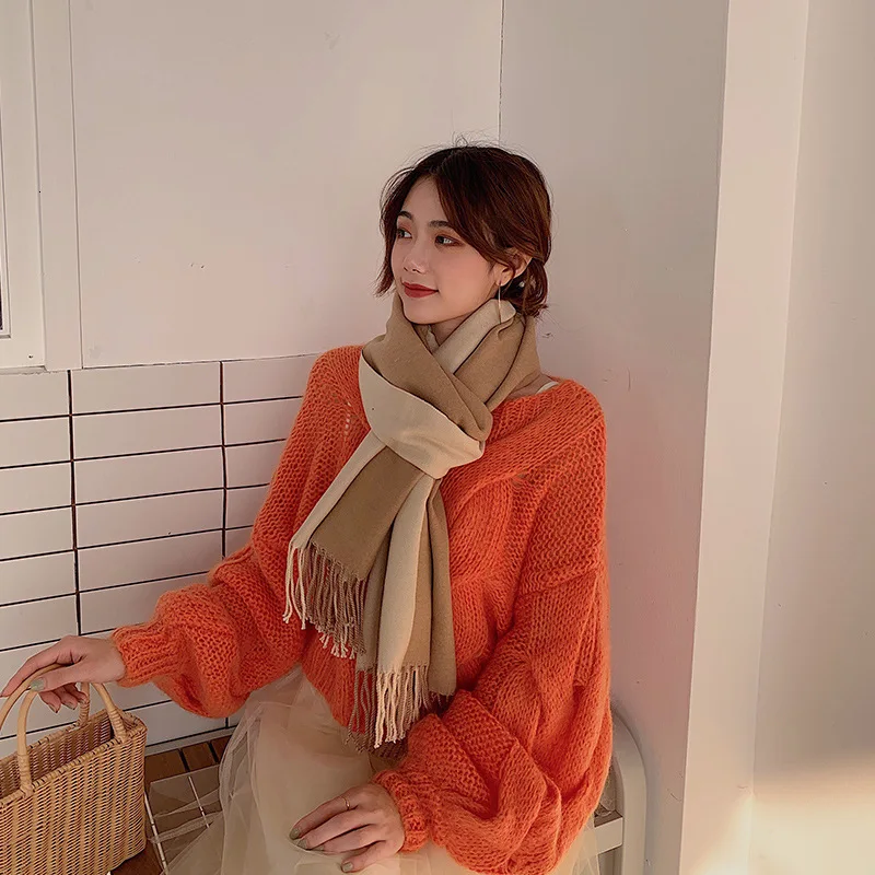 Корейский женский модный длинный шарф кашемировый с кисточками Пашмина
