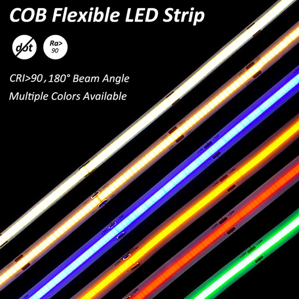 

IP20 5M CRI90 High Density Flexible FOB COB Led Light 320 480 528 LEDs DC12V 24V 2700K 3000K 4000K 6000K Linear Strip