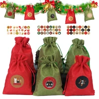 24pcs christmas calendar cotton linen bag advent calendar fabric candy bag christmas gift bag christmas calendar kit 12 types