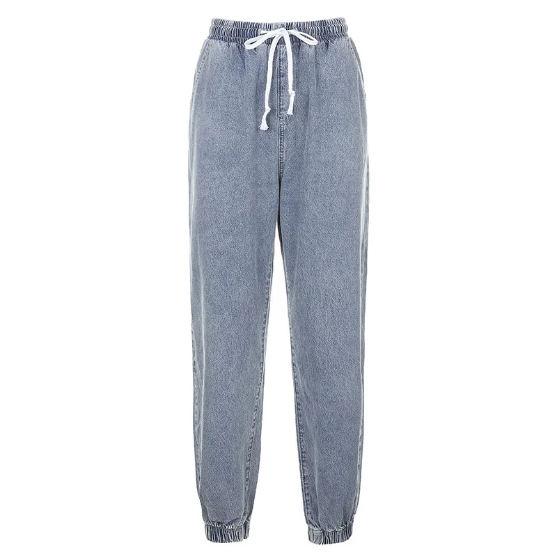 

Women's Ins Net Red Street Fashion Fashion Fashion Brand Work Clothes Tied Leg Drawstring High Waist Jeans Pants for Women