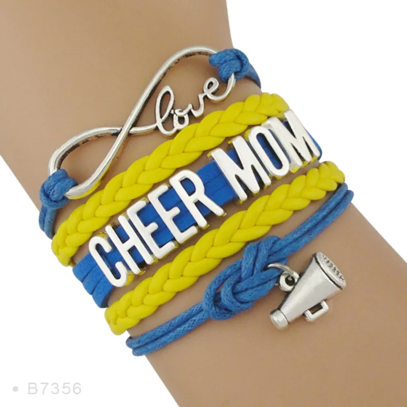 Бесконечность, любовь, сердце, Мегафон, надпись Cheer MOM, болельщик, амулет команды, для девушек, кожаные браслеты для женщин - Окраска металла: B7356