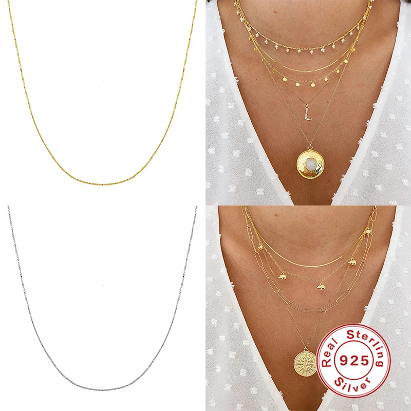 

ROXI 925 Sterling Silver Simple Thin Link Chains Silver Necklaces for Women Girls Men Birthday Jewelry Gift Gold Necklace Choker
