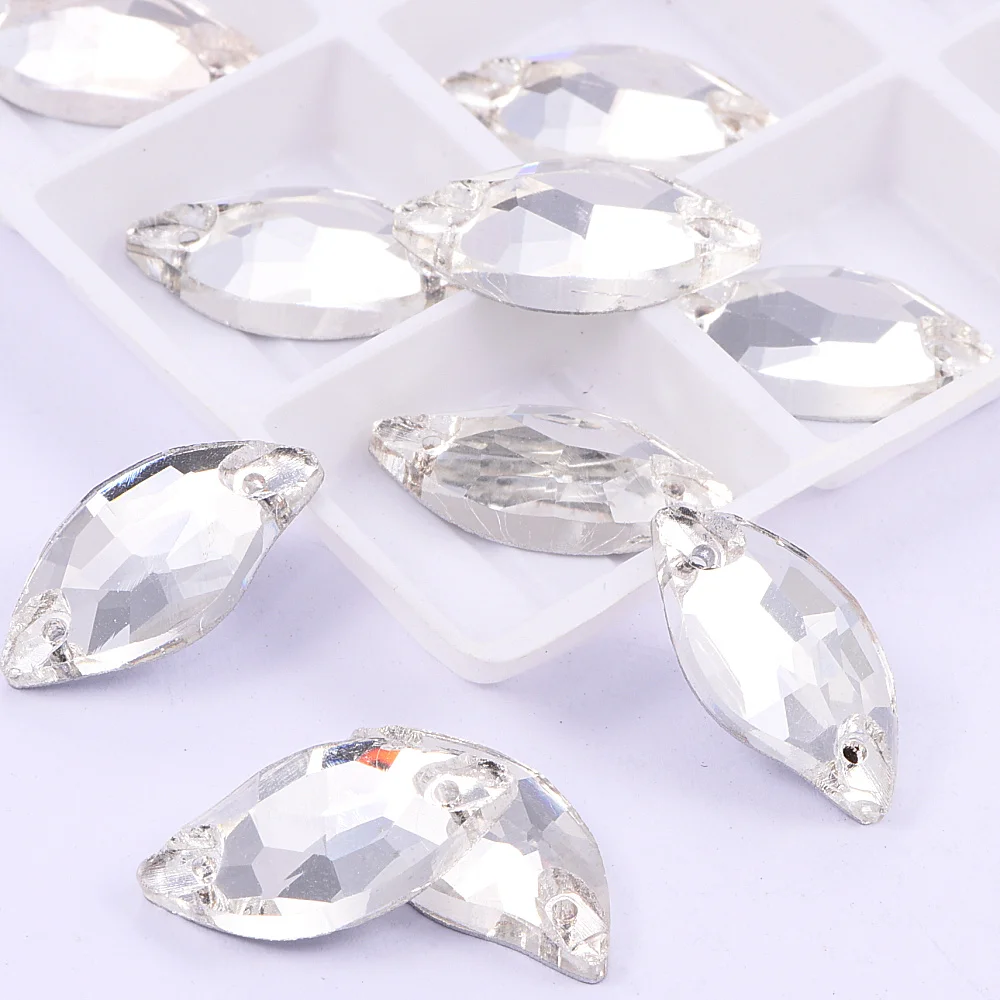 10x20 мм 24 шт. прозрачная стеклянная форма листа пришивные стразы с плоской задней