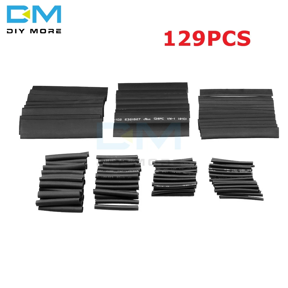 127PCS Black 127/140/328/530 шт Ассорти Полиолефиновая термоусадочная трубка электрического кабеля рукава комплекты пробка 8 размеров многоцветный/черный - Цвет: 127PCS Black