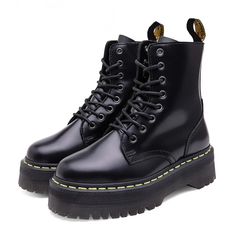 

Female Motorcycle Winter Height Ankle Boots Zapatos De Mujer Ladies Casual Platform Chunky Leather Shoes Combat Boots