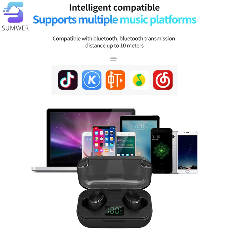 F6 5 0 Bluetooth гарнитура 2000 мАч в наушниках Светодиодный дисплей питания tws