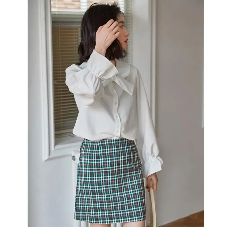 

2021 spring new bow tie collar shirt women's long sleeve shirt