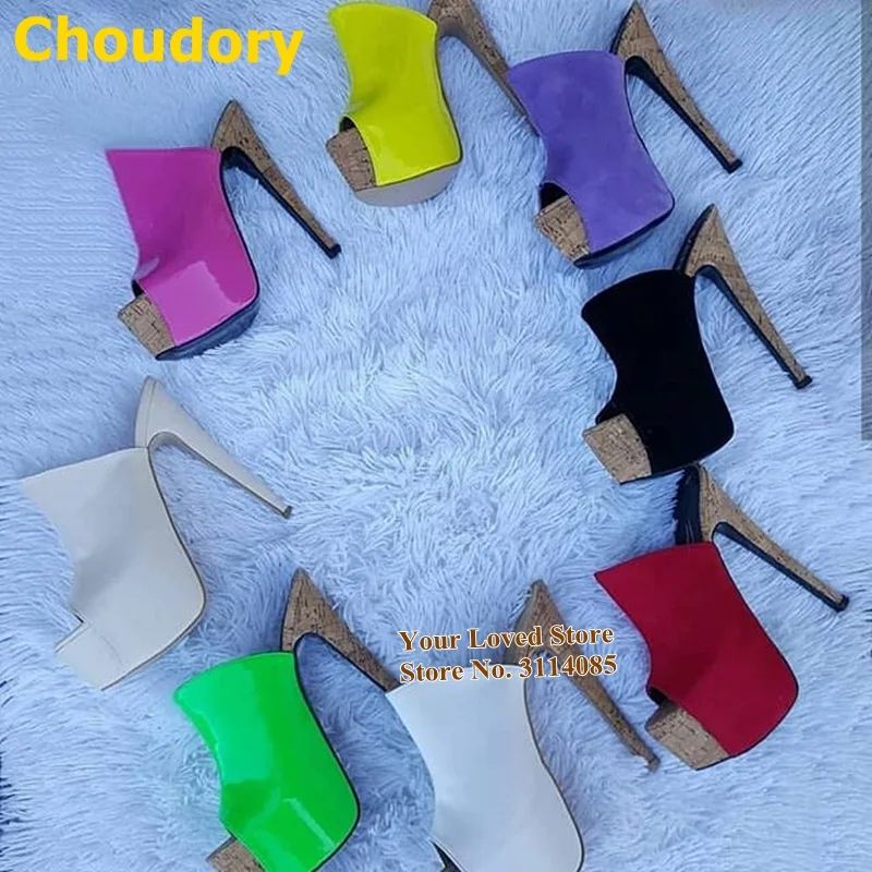 Шлепанцы Choudory на тонком высоком каблуке из лакированной кожи сандалии платформе