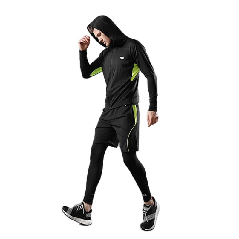 

Европейский и американский Новый стиль 3D трехмерная резка модный красивый фитнес Быстросохнущий Спортивный мужской костюм из 5 предметов