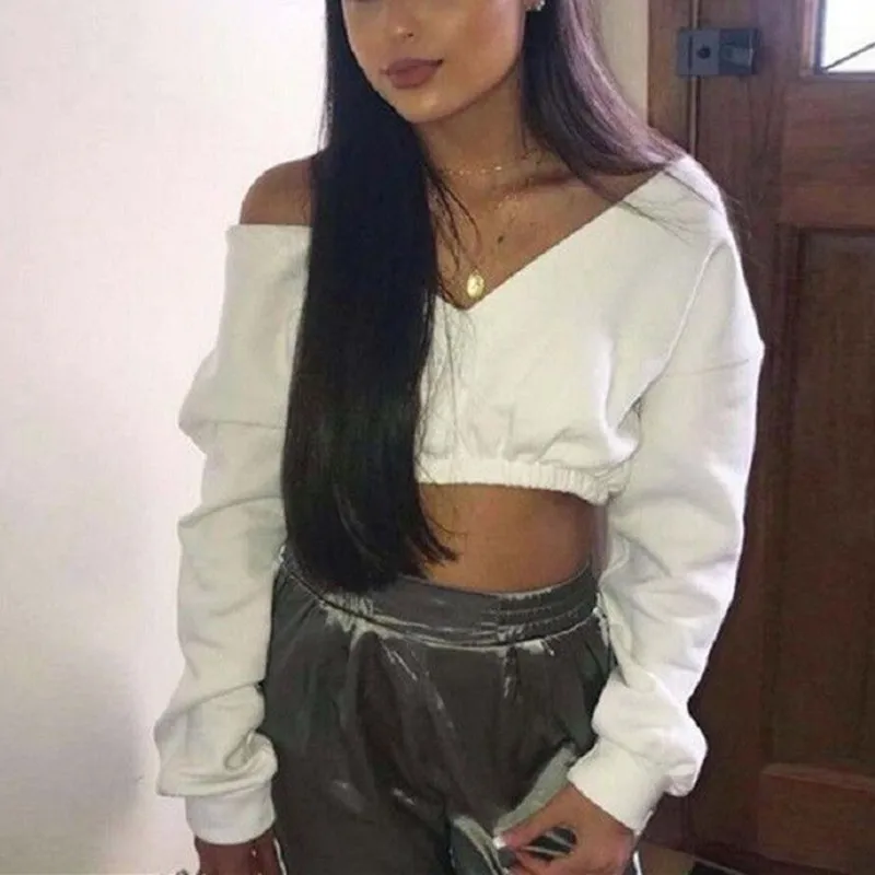 Женская Повседневная Укороченная рубашка с открытыми плечами длинным рукавом и