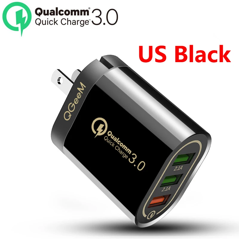 US BLACK QGEEM 3 USB зарядное устройство для iPhone Quick Charge 3,0 быстрое зарядное устройство для Xiaomi QC 3,0 портативное зарядное устройство для телефона зарядный адаптер - Тип штекера: US BLACK