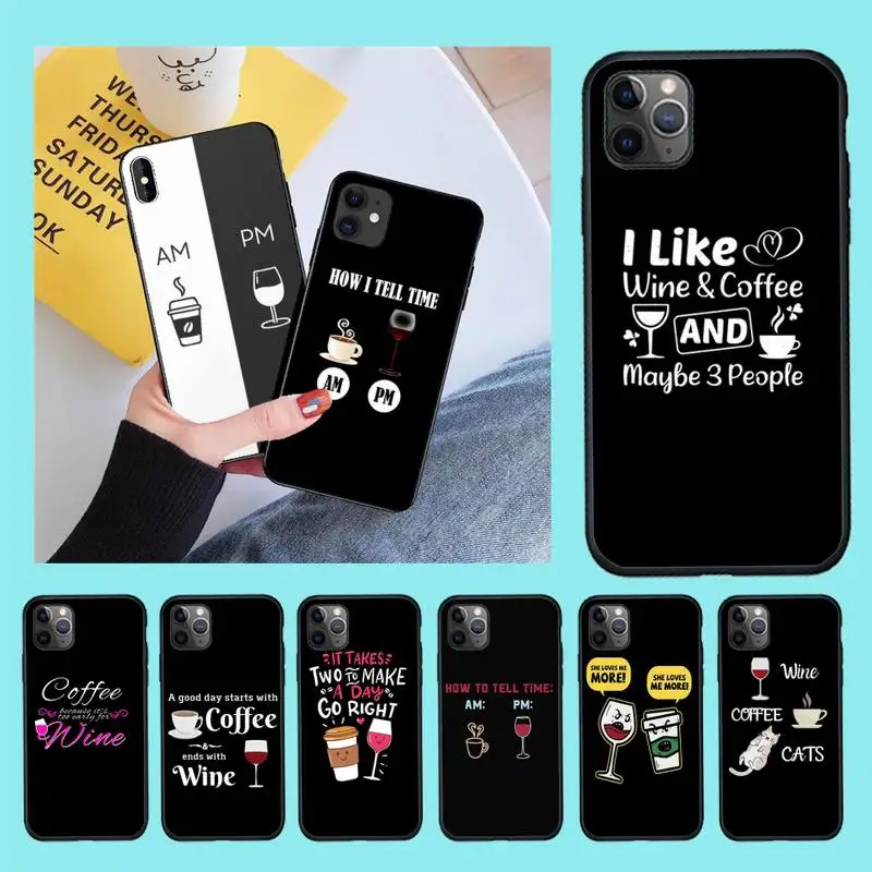 

Coffee Wine Cup cats love heart Phone Case For iphone 13 12 11 Pro Max Mini XS Max 8 7 Plus X SE 2020 XR Cover