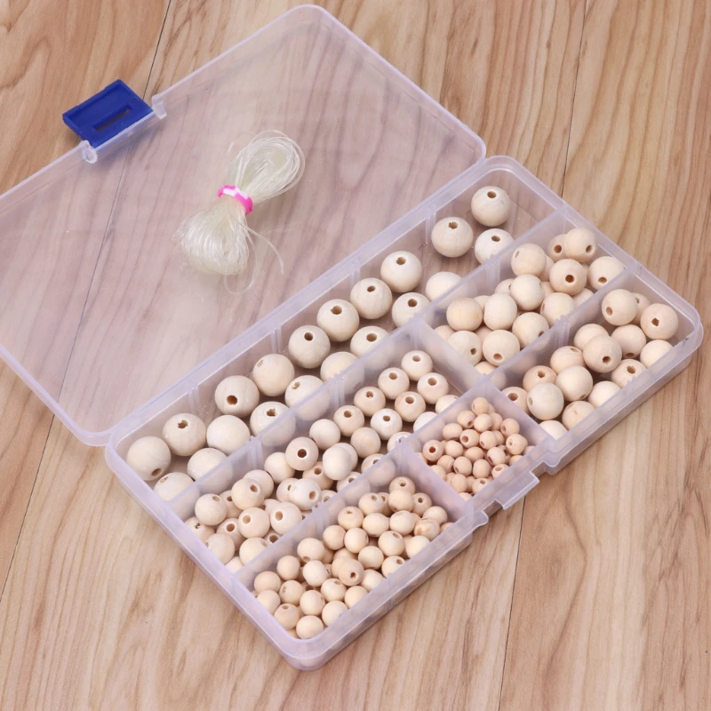

220Pcs Natural Round Loose Wood Beads Jewelry Making Bracelet Necklace With Box