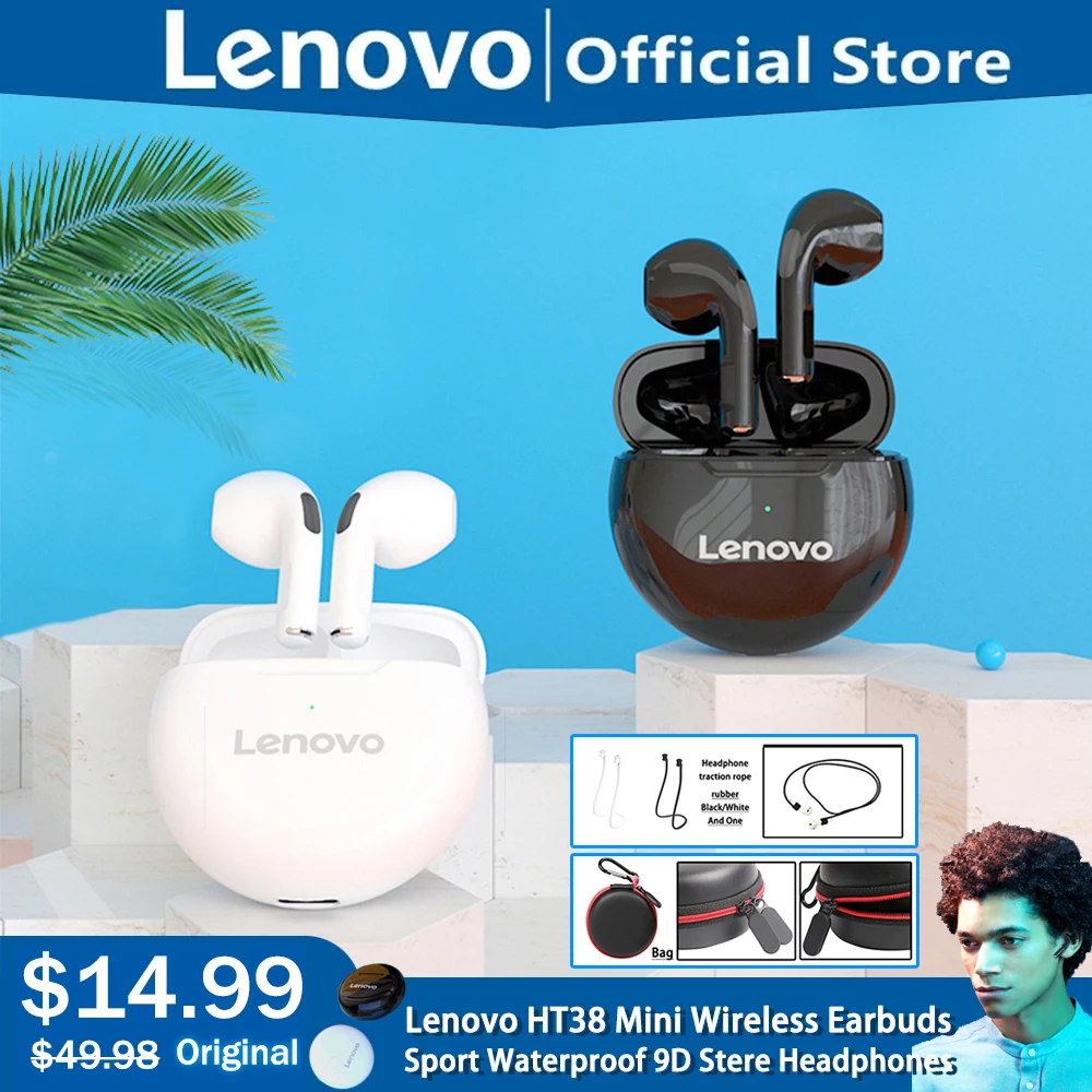 Lenovo HT38 наушники вкладыши TWS Bluetooth мини Беспроводные с микрофоном для iPhone Air